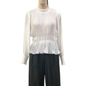 Zara White Blouse Wrinkle Pleat Ruffle Top Silky Flowy Delicate  Size Small NWT‎